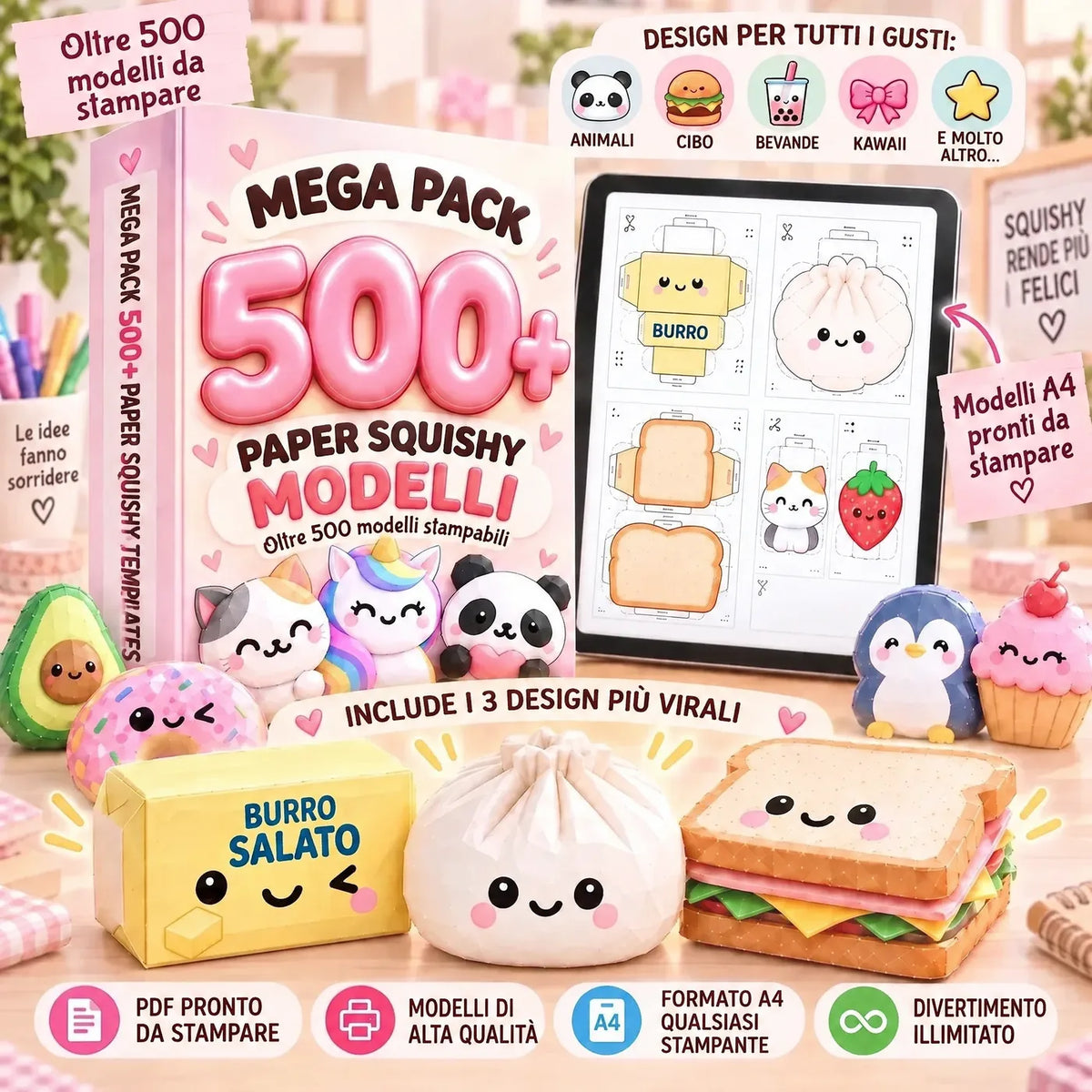 MEGA PACK 500+ MODELLI PAPER SQUISHY | Kit PDF stampabile 1:1
